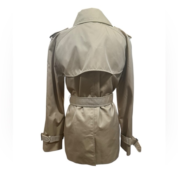 Coach NY Tan Double-Breasted Trench Coat Leopard-Print Lining Womens M Belted - Picture 6 of 15